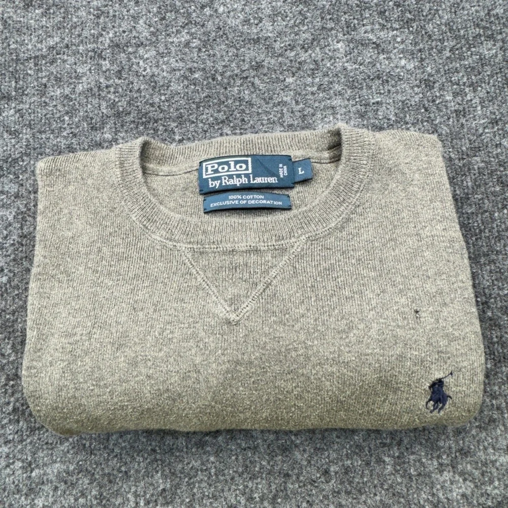 Polo Ralph Lauren Sweater Mens Large Gray Cotton V-Stitch Pullover Preppy